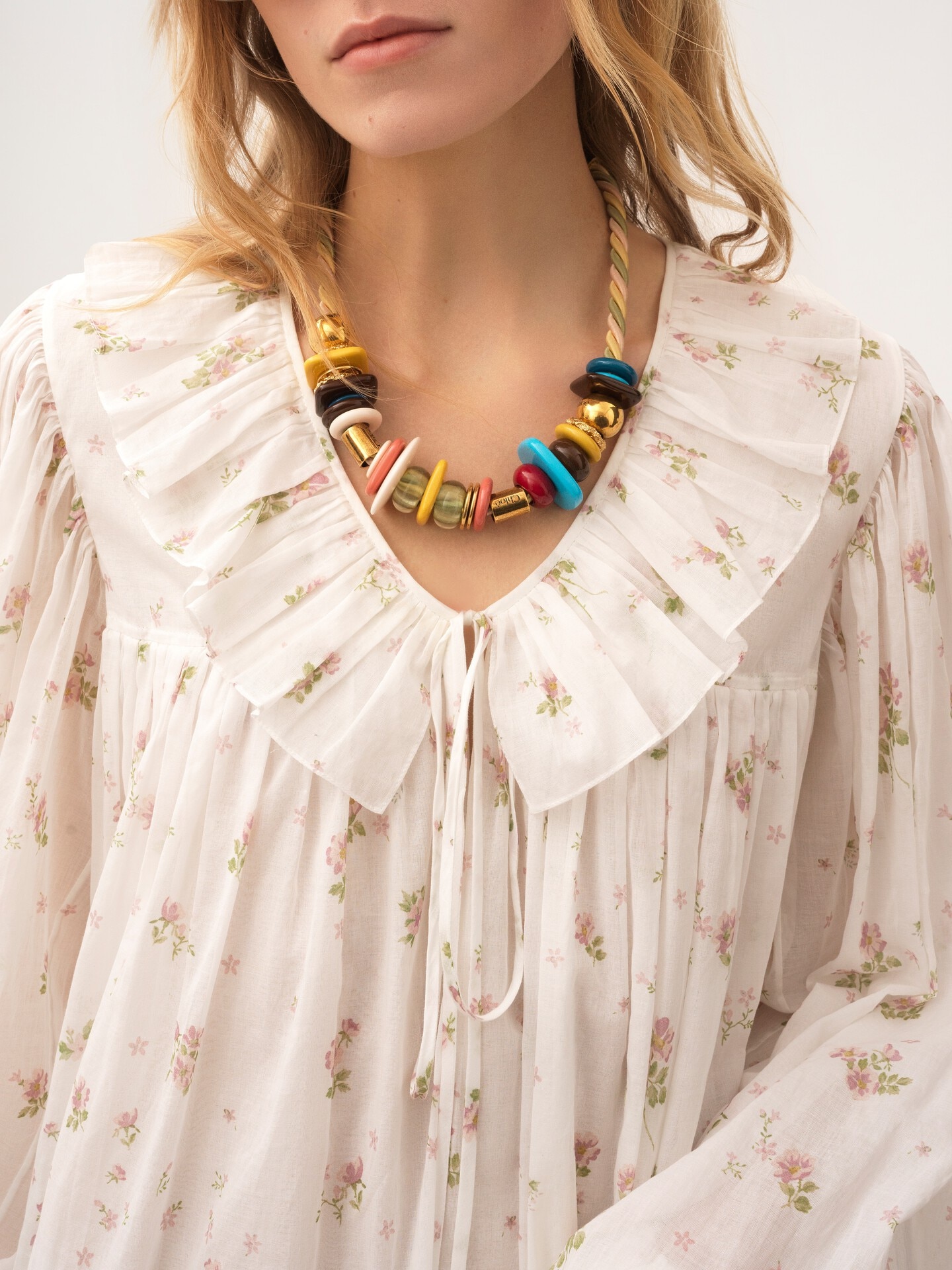 Mini robe manches longues fronc&eacute;e en voile de coton - 7