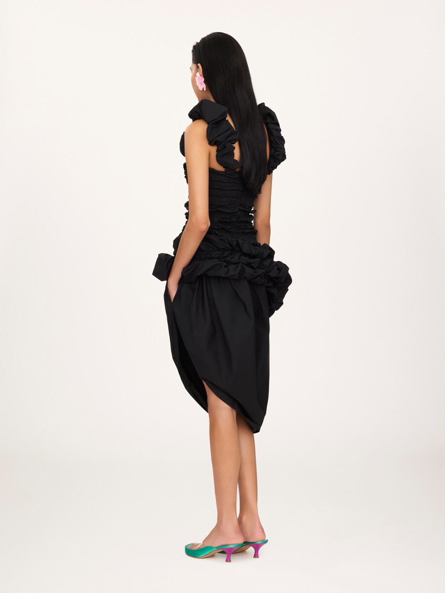 Robe midi sans manches fronc&eacute;e en popeline de coton - 5