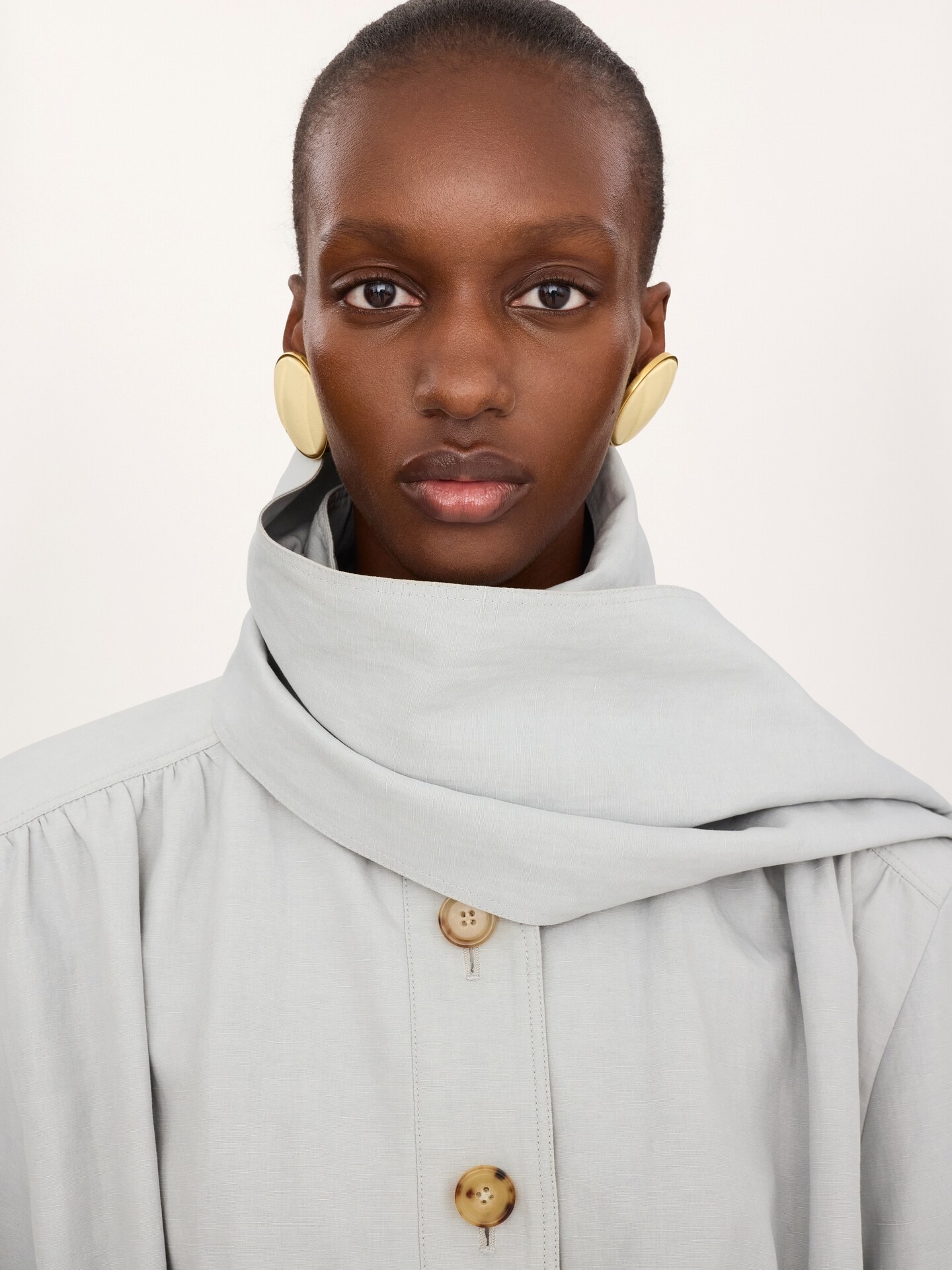 Veste courte col foulard en lin et coton m&eacute;lang&eacute;s - 7
