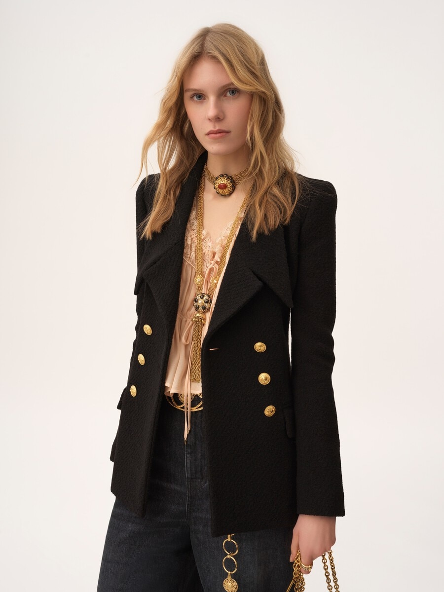 Zweireihige taillierte Jacke aus Wollbouclette - 6