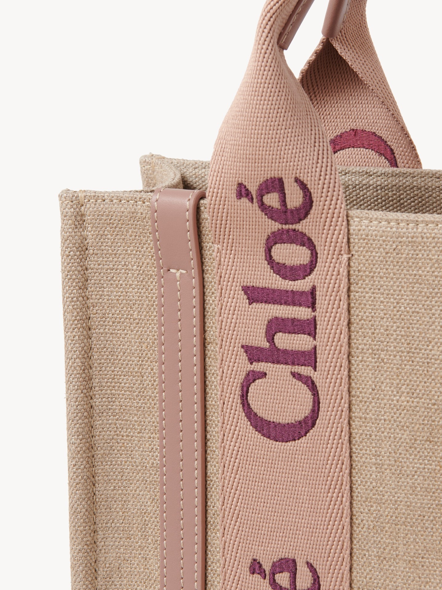 Small Woody tote bag in linen - 8