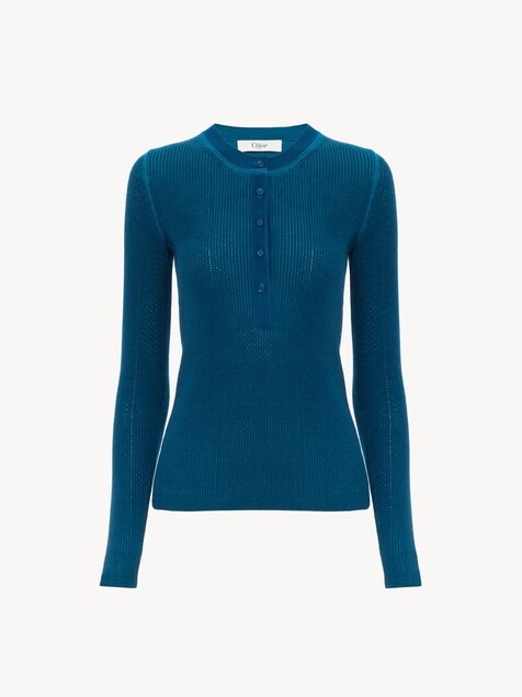 Pull henley en maille de laine m&eacute;rinos