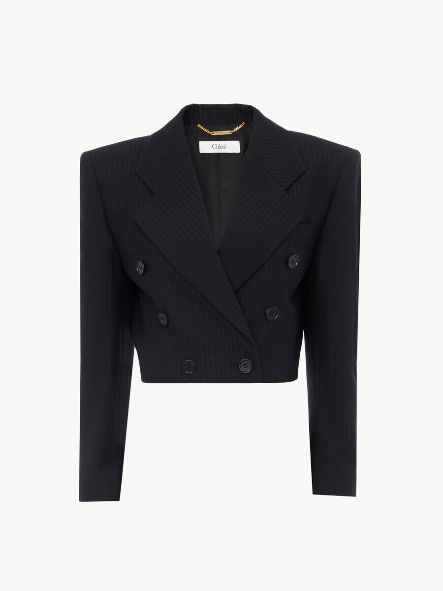 Double-breasted cropped Spencer jacket in striped wool - 2