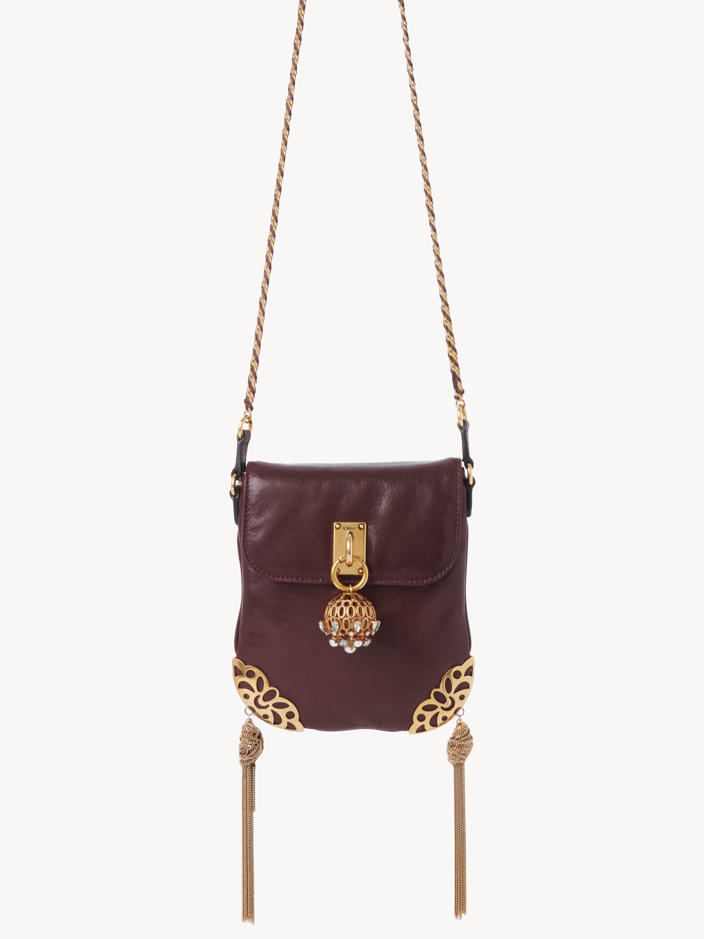 Ch&acirc;teau Treasures &Uuml;berschlagtasche aus genarbtem Leder mit Kette - 2