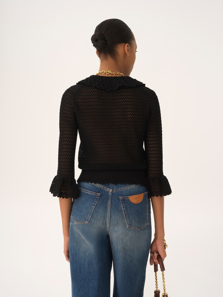 Elbow-sleeve collar sweater in a wool knit - 5