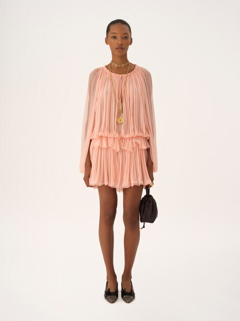 Mini cape dress in silk mousseline