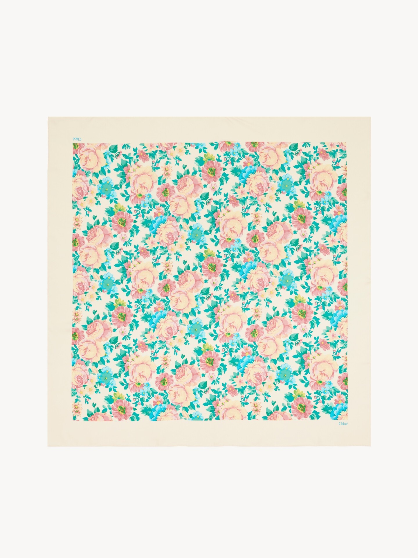 Foulard carré Chloé Peonies en twill de soie - 1