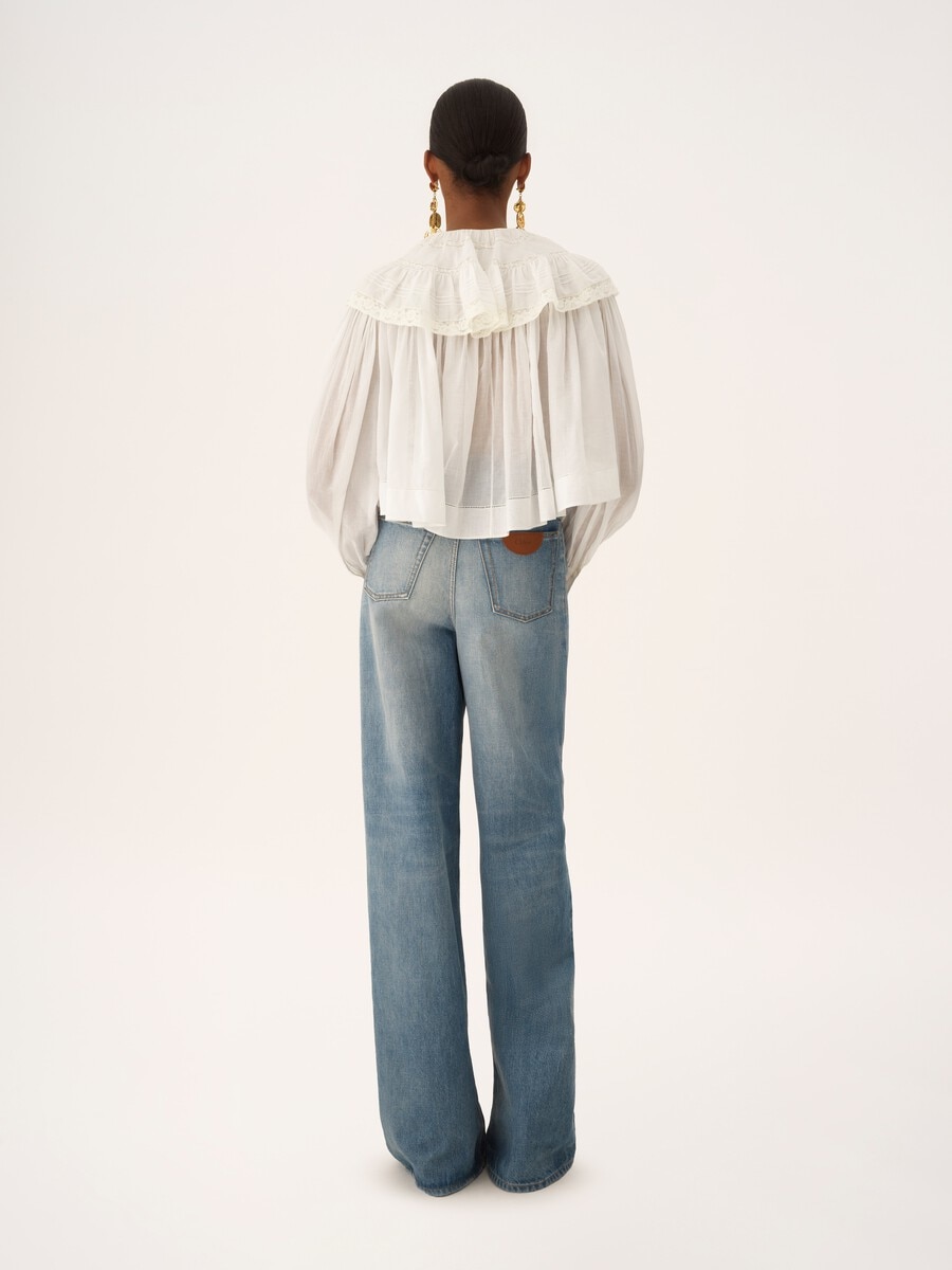 Cropped ruffled top in cotton voile & lace - 4
