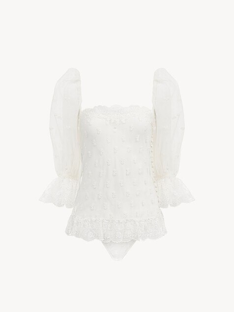 Square-neck top in embroidered lace