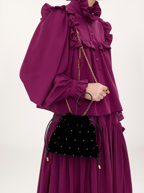 Mini Chlo&eacute; Icons shoulder bag with chain in velvet with studs