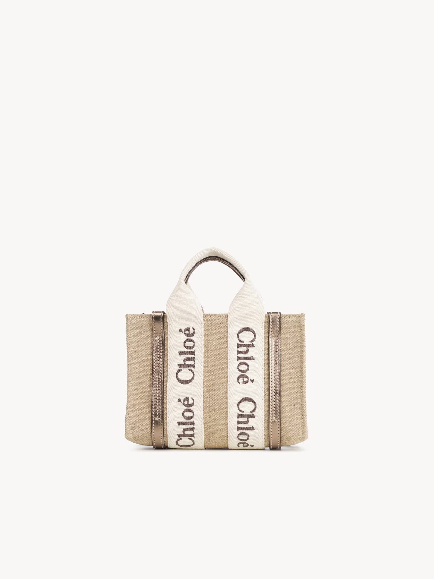 Mini Woody tote bag in linen & leather - 5
