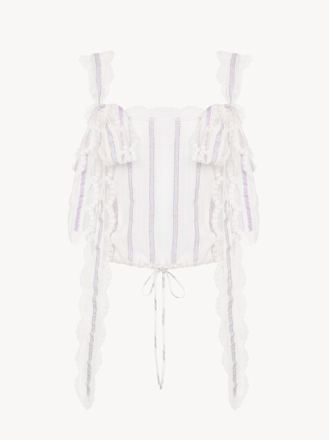 Cropped-Top aus Seidenlurex-Jacquard und Spitze
