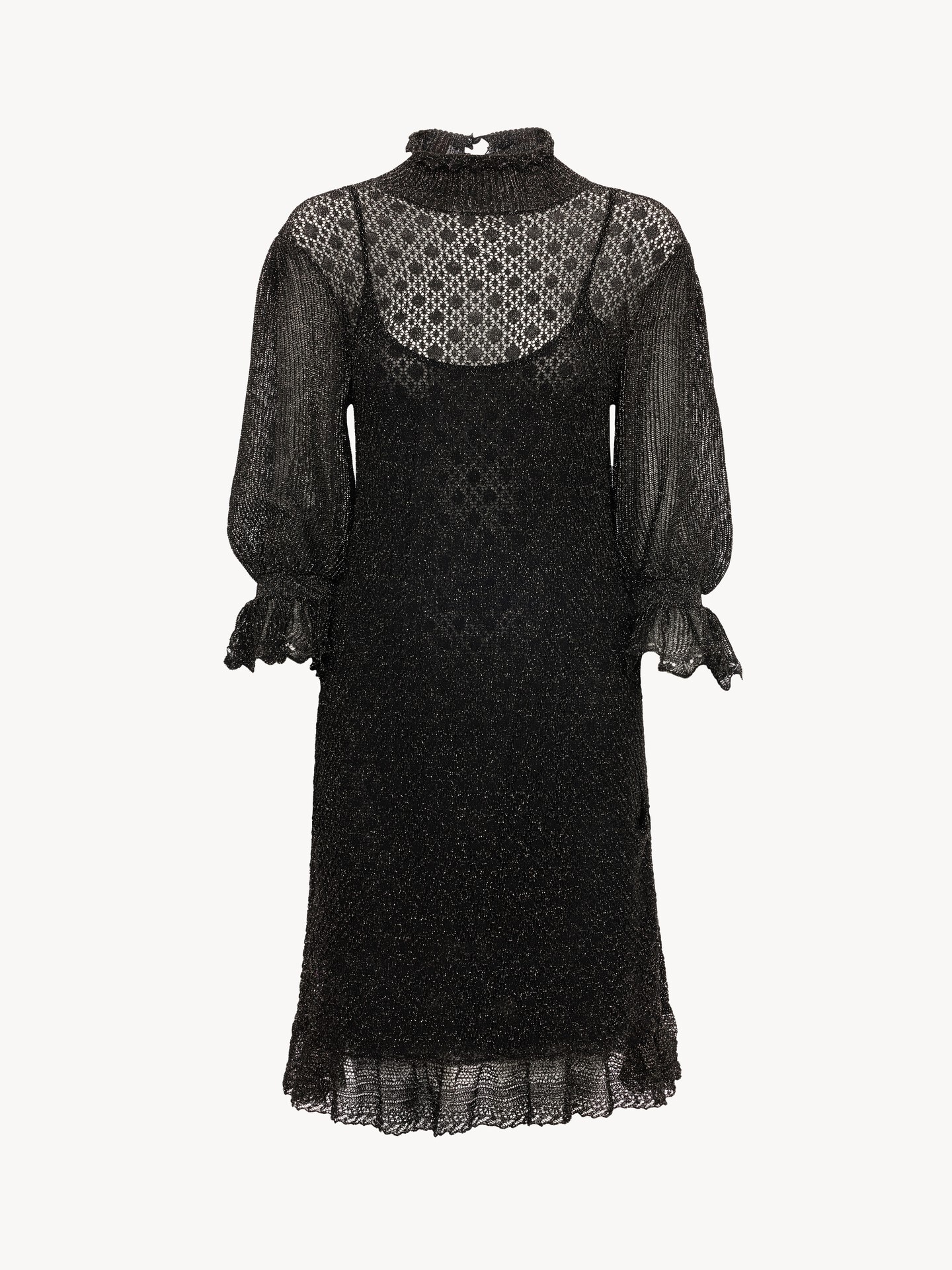 Mini robe manches bouffantes &agrave; volants en maille lurex - 2