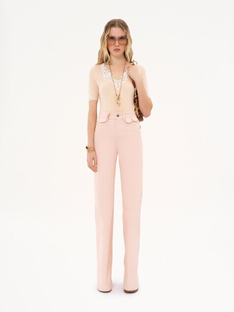 Fitted short-sleeve top in guipure lace wool knit