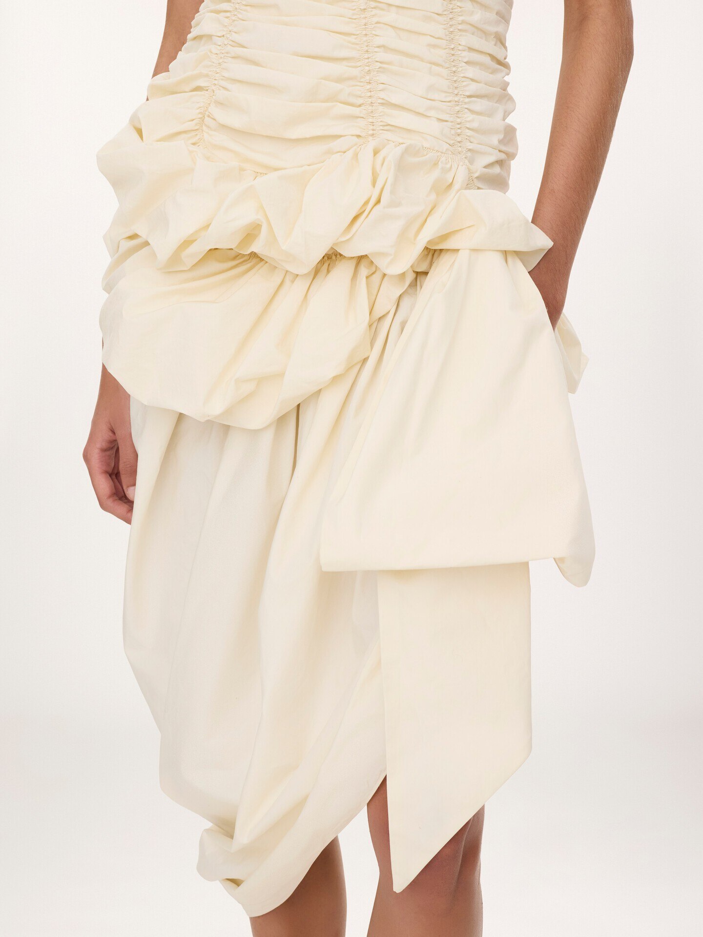 Ruched bustier midi dress in cotton poplin - 7