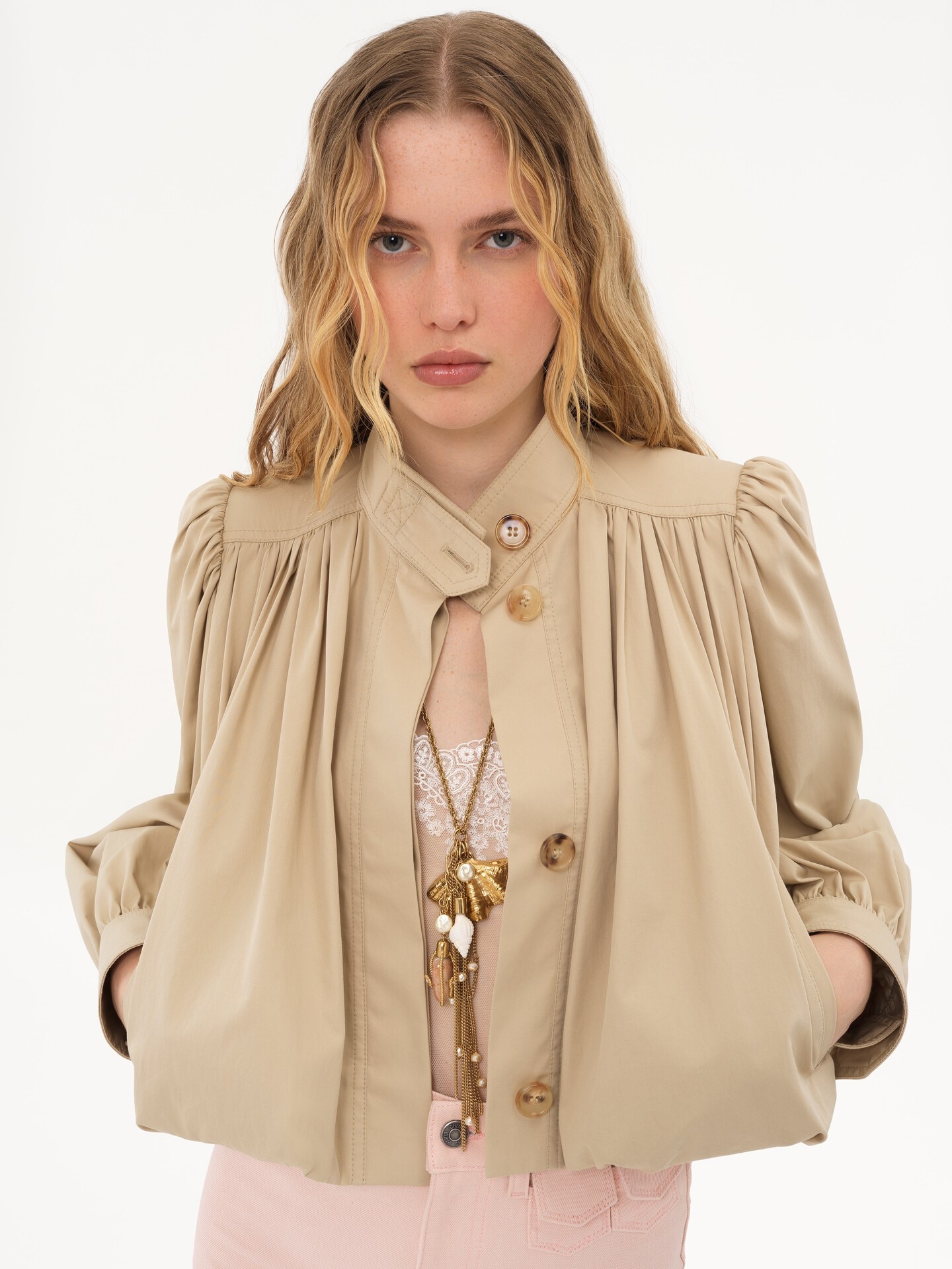 Gathered boule jacket in cotton gabardine - 8
