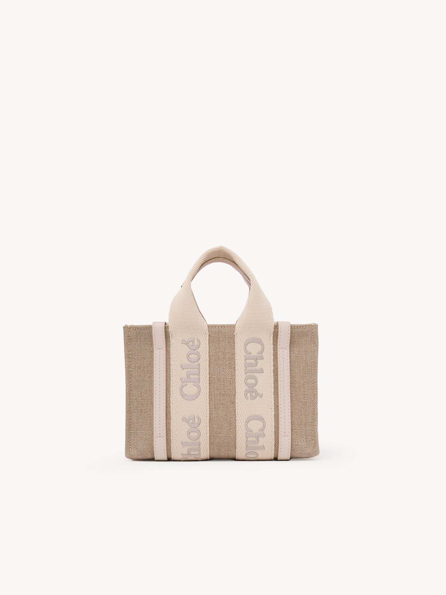 Mini Woody tote bag in linen & leather - 4