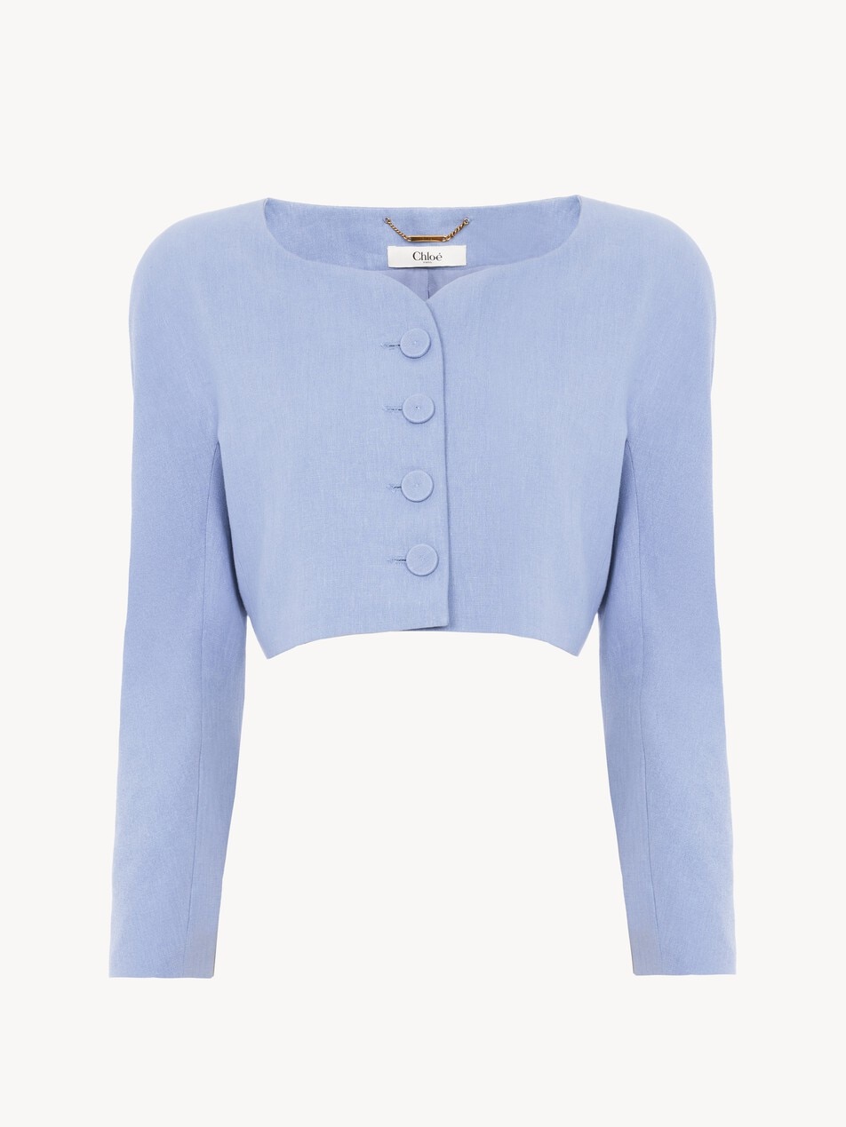 Cropped collarless jacket in linen cr&ecirc;pe - Packshot