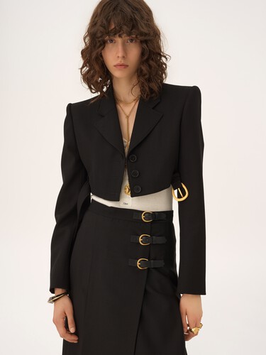 Cropped Spencer jacket in wool grain de poudre - 6