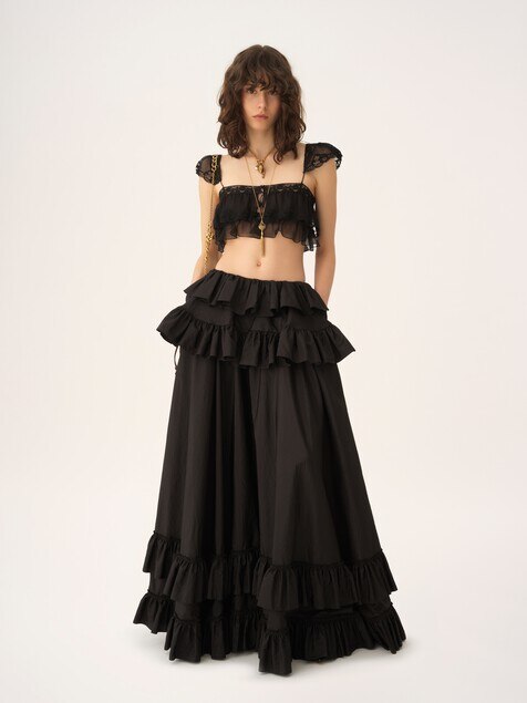 Tiered maxi skirt in washed silk taffeta