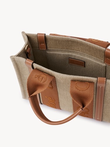 Small Woody tote bag in linen - 6