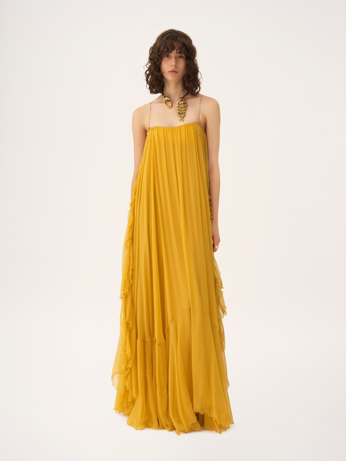 Sleeveless long dress in silk mousseline - 4