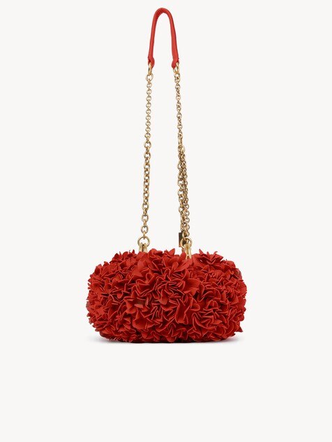 Chlo&eacute; Pliss&eacute; shoulder bag with chain in leather with flowers