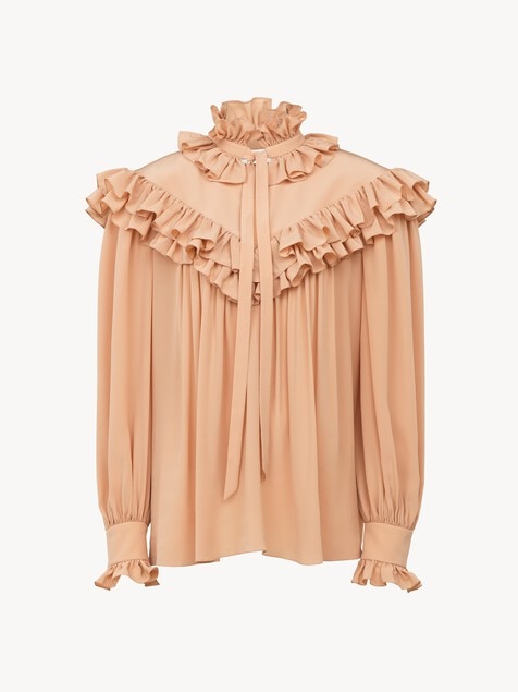 Top oversize &agrave; volants en cr&ecirc;pe de chine