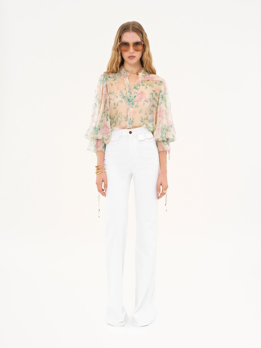 Blouse manches bouffantes en mousseline de soie - 3