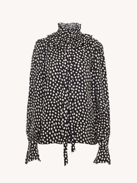 Tie-front ruffled blouse in silk jacquard