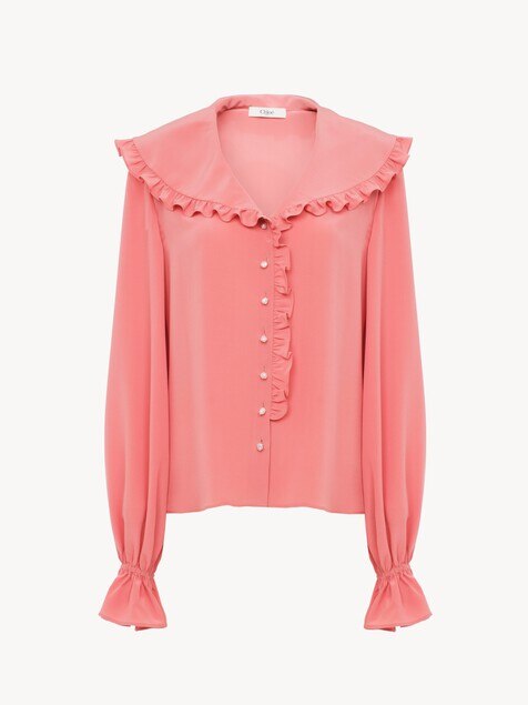 Fluid ruffle blouse in cr&ecirc;pe de chine