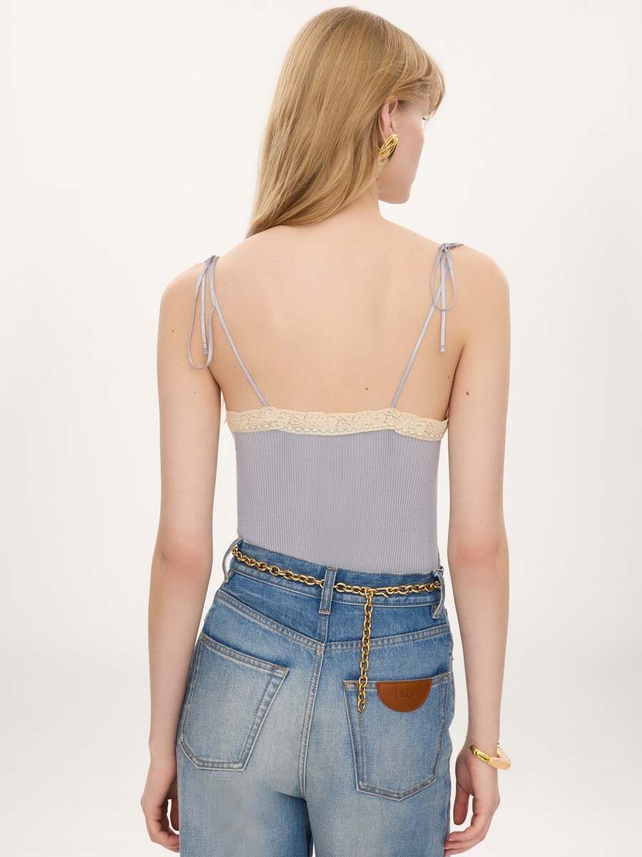 Tanktop aus Baumwolljersey und Spitze mit schmalen Tr&auml;gern - 5