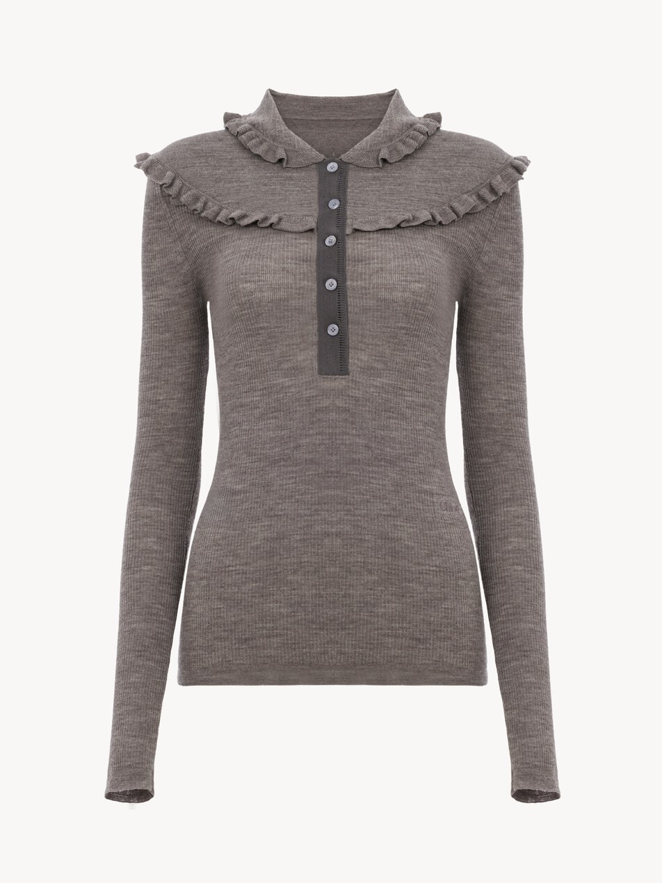 Fitted Henley shirt in a superfine wool knit