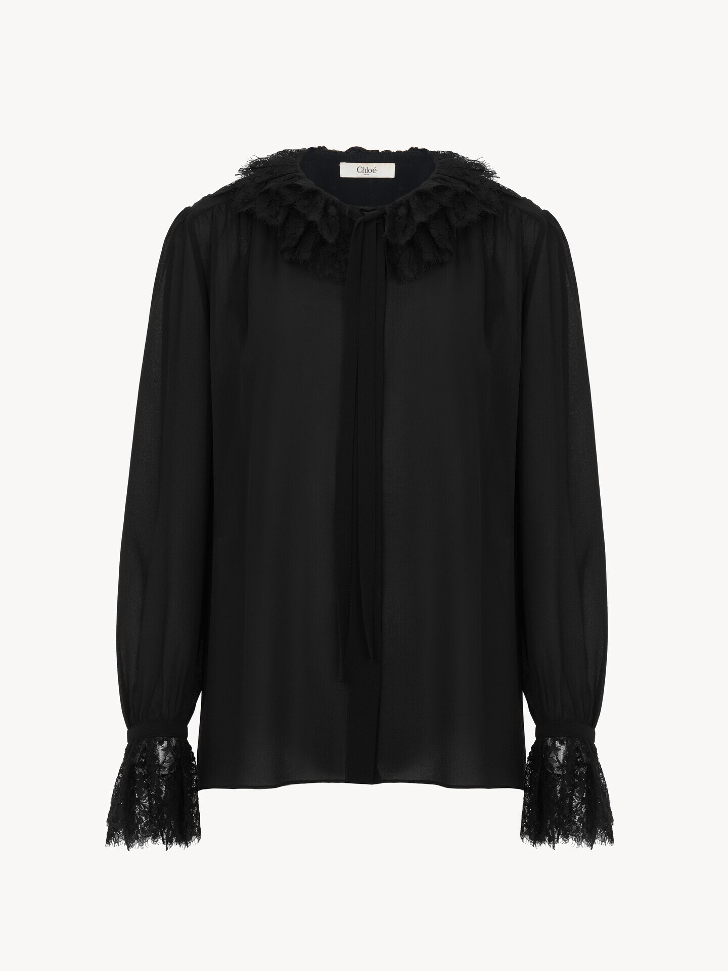 Fluid blouse in silk georgette & lace - 2