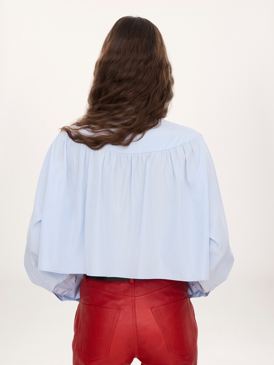Cropped blouse in silk, cotton poplin & lace - 5