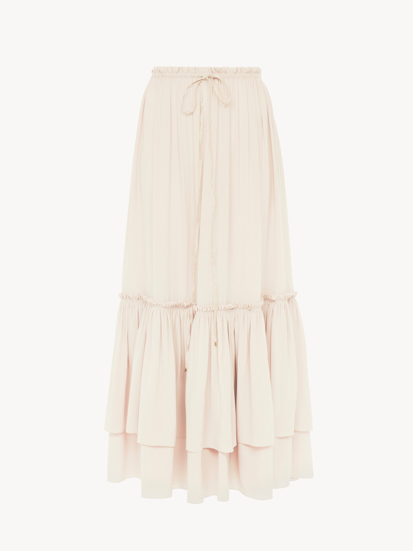 Ruffled long skirt in silk mousseline - 1