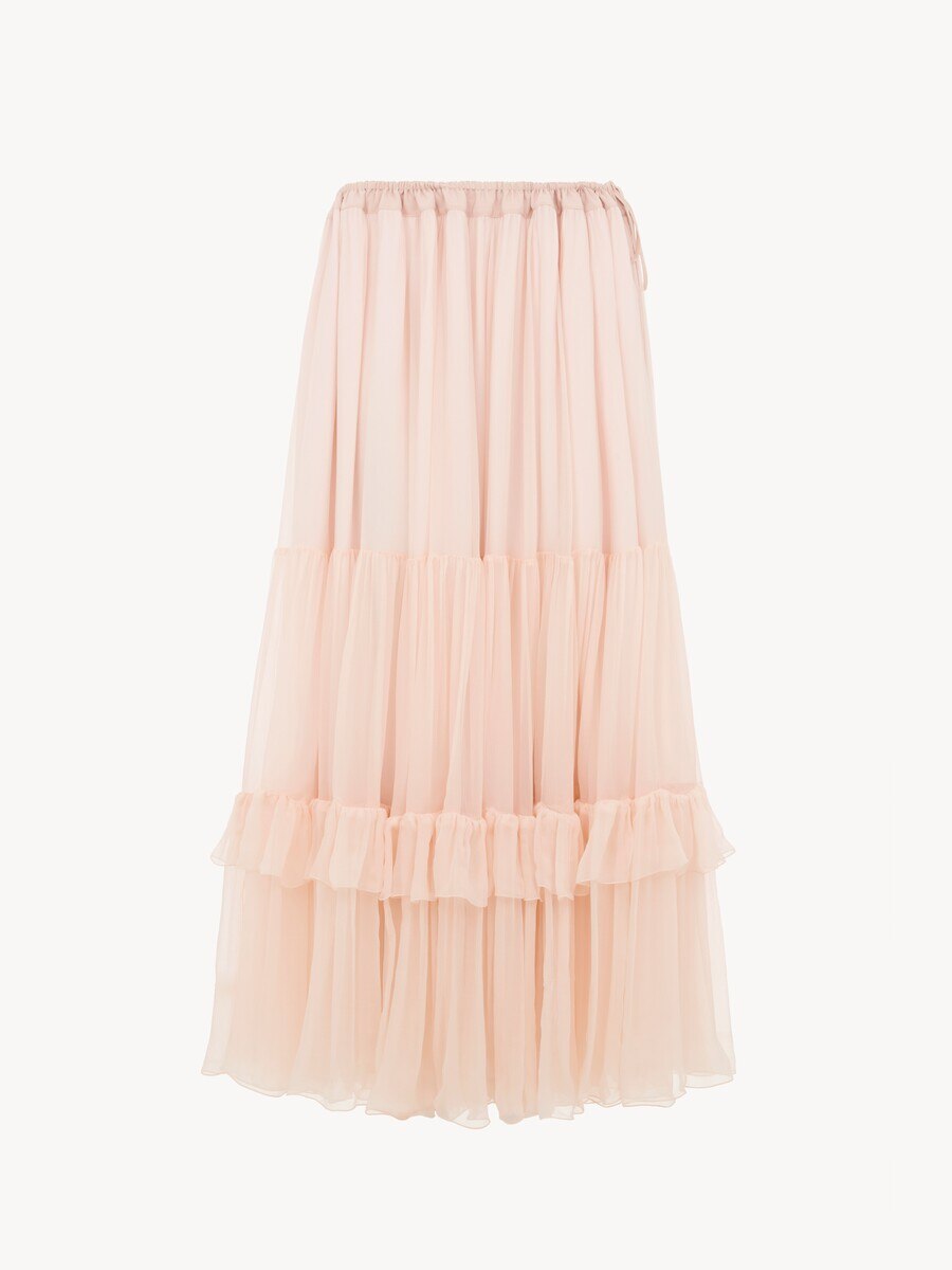 Ruffled long skirt in silk mousseline - 2