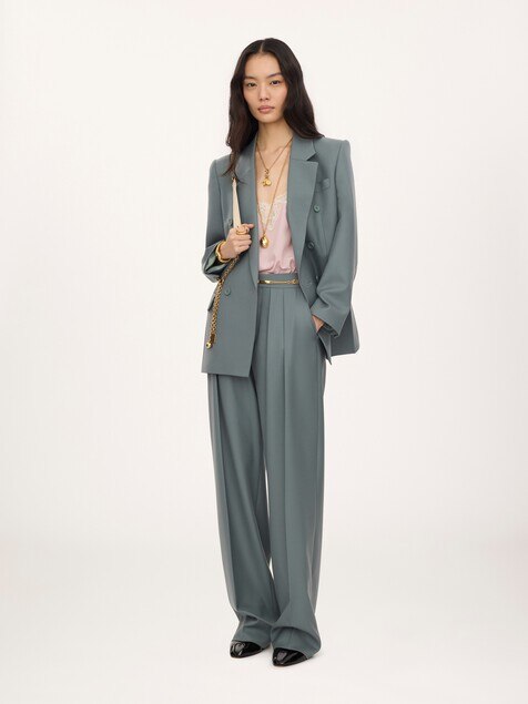 Double-breasted tailored jacket in wool gabardine