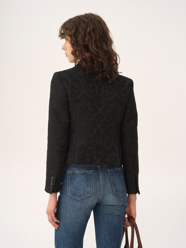 Zweireihige, k&ouml;rperbetont geschnittene Jacke aus Wollmix-Jacquard - 5