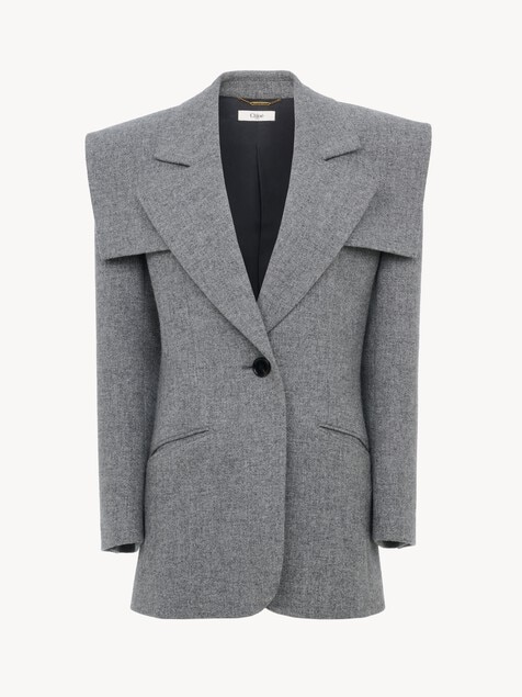 Veste blazer droite en laine chin&eacute;e