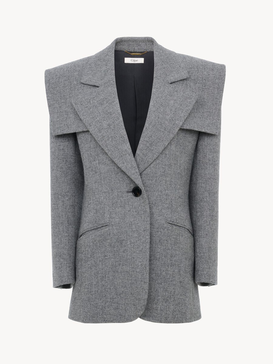 Veste blazer droite en laine chin&eacute;e - 2