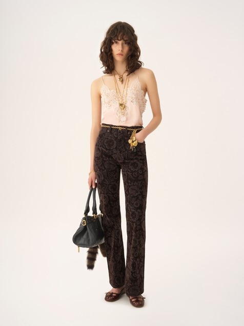 Camisole top in washed silk satin & lace