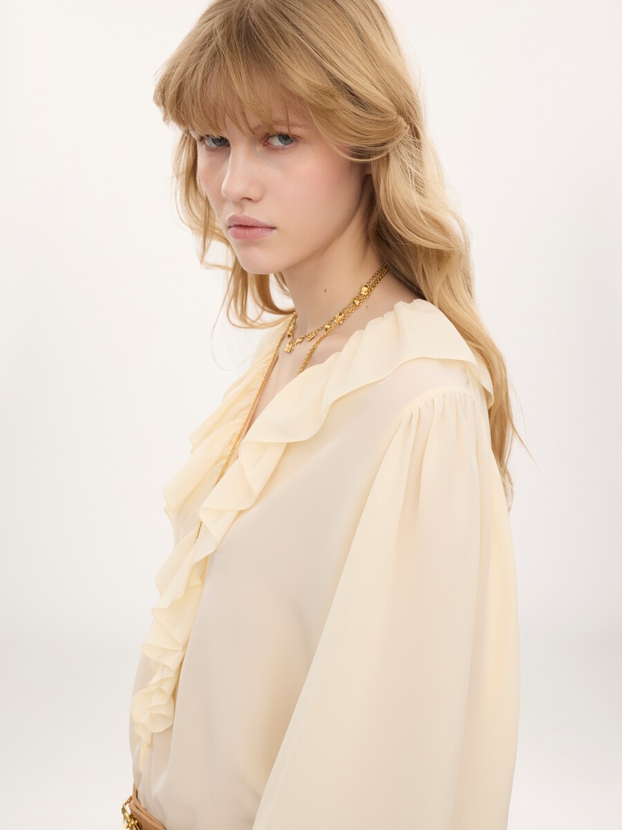 V-neck ruffle top in cr&ecirc;pe de chine - 7