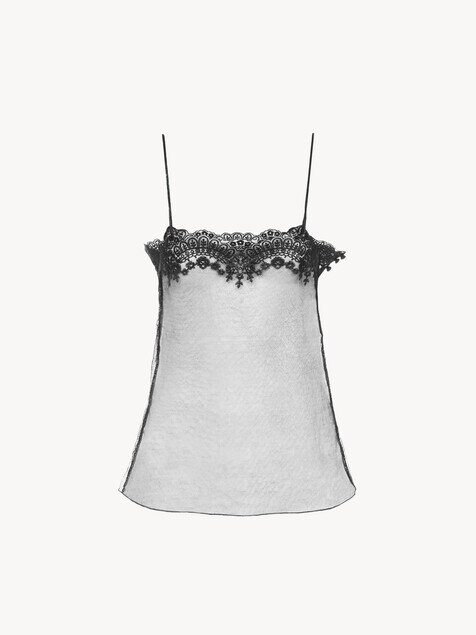Fitted tank top in embroidered lace
