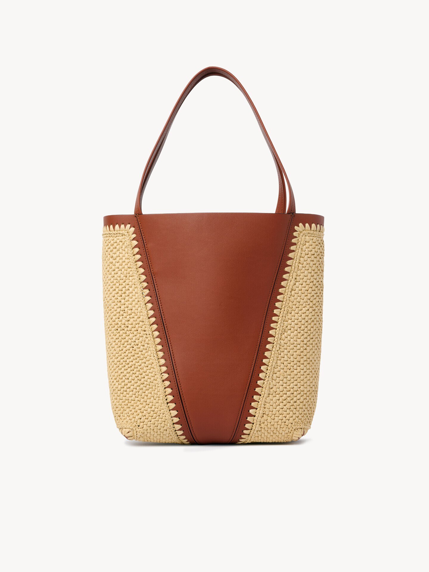 Chlo&eacute; Spin tote bag in raffia-effect & leather - 5