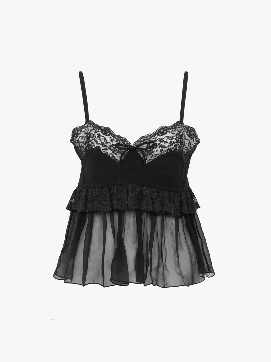 Thin-strap lingerie top in cr&ecirc;pe de chine - 2