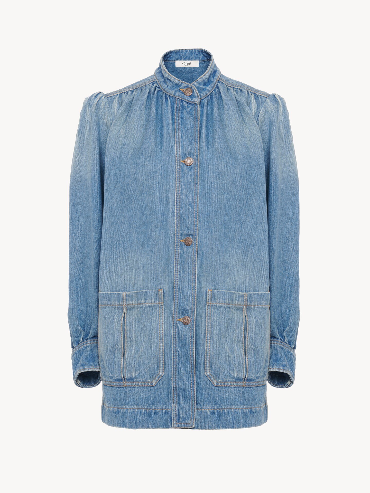 High-neck gathered jacket in denim Blue - Chloé