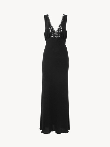 Vestido de columna sin mangas de jacquard de seda y encaje - 2