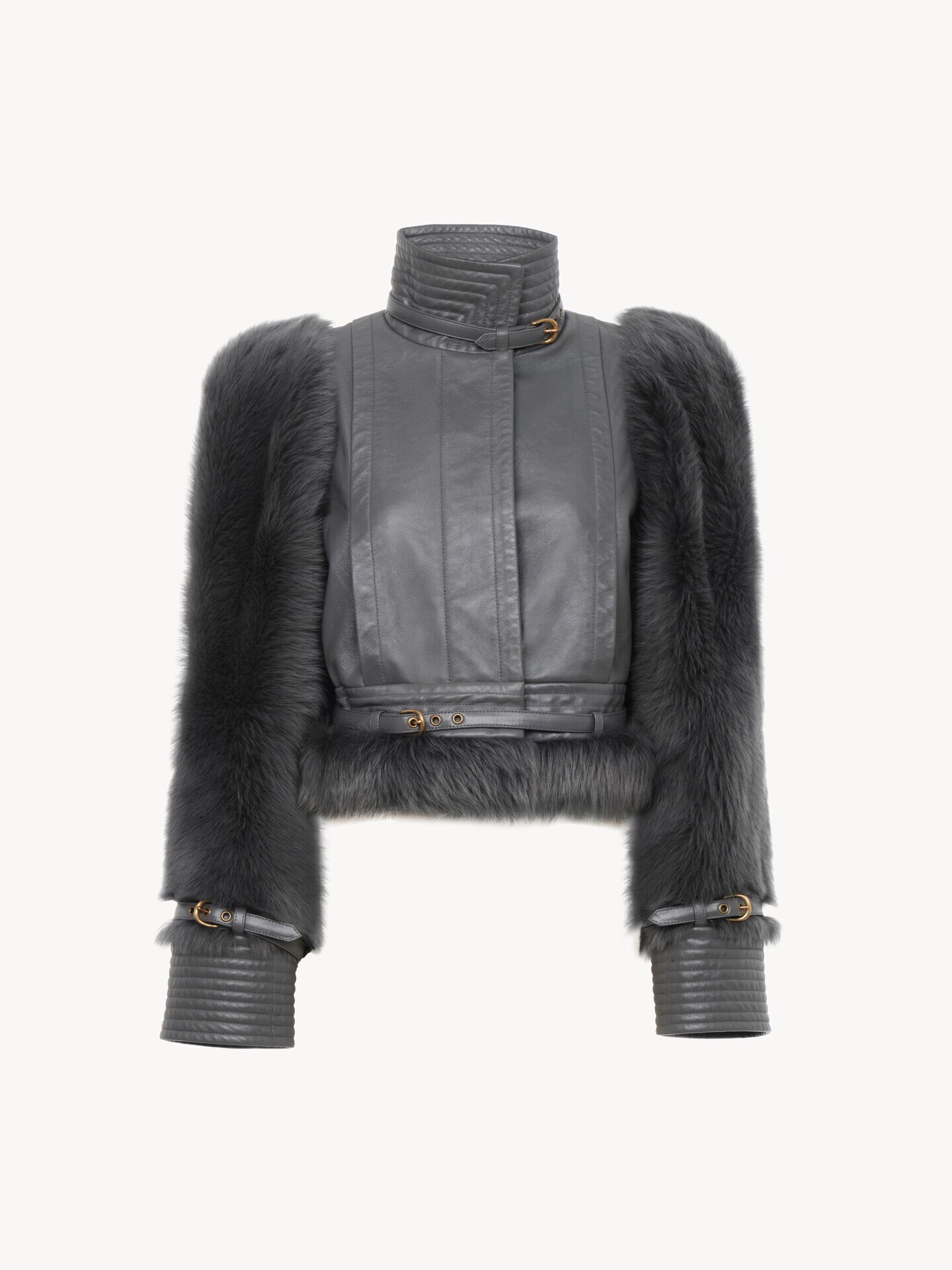 High-neck hybrid jacket in leather - 2