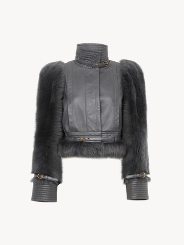 High-neck hybrid jacket in leather - 2